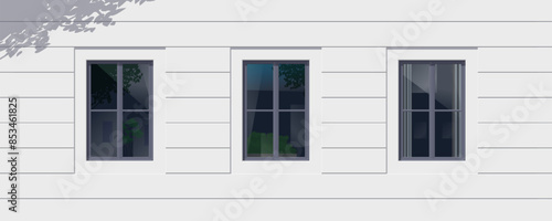 white modern house facade with three windows architectural background   vector illustration