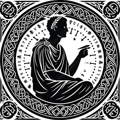 caesar in silhouete with celtic knot pattern illustration