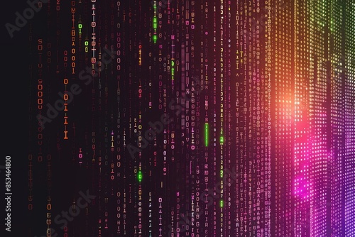 Wallpaper Mural Digital Matrix Code with rainbow colors - The image depicts a digital matrix with a stream of binary code represented in various rainbow colors Torontodigital.ca