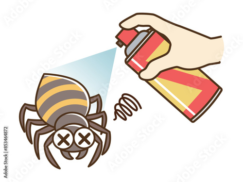 殺虫剤を噴射するイラスト_クモ