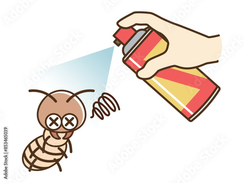 殺虫剤を噴射するイラスト_シロアリ