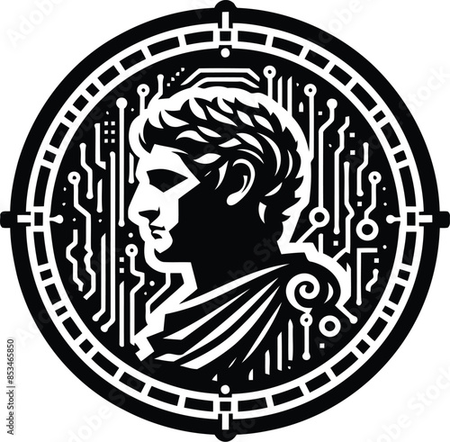 caesar silhouete with cyberpunk pattern illustration
