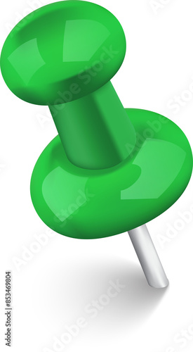 Light green color push pin on white background