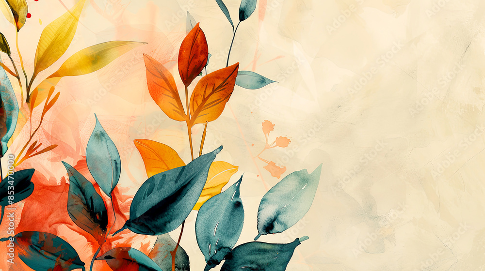 Abstract art with leafs collage. Summer watercolor botanical background. Abstract art with leafs collage. Summer watercolor botanical background.