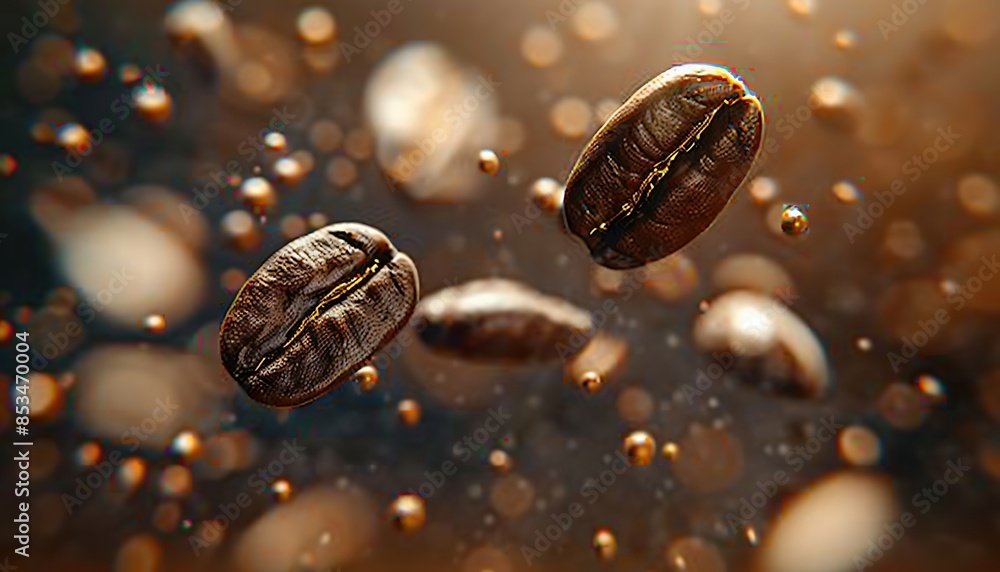 Coffee beans falling in the air close up Coffee beans falling in the air close up