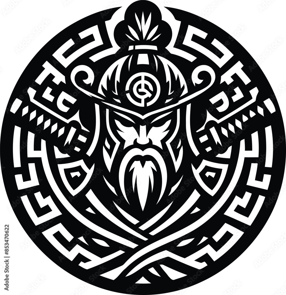 chinese warior in silhouete with celtic knot pattern illustration chinese warior in silhouete with celtic knot pattern illustration