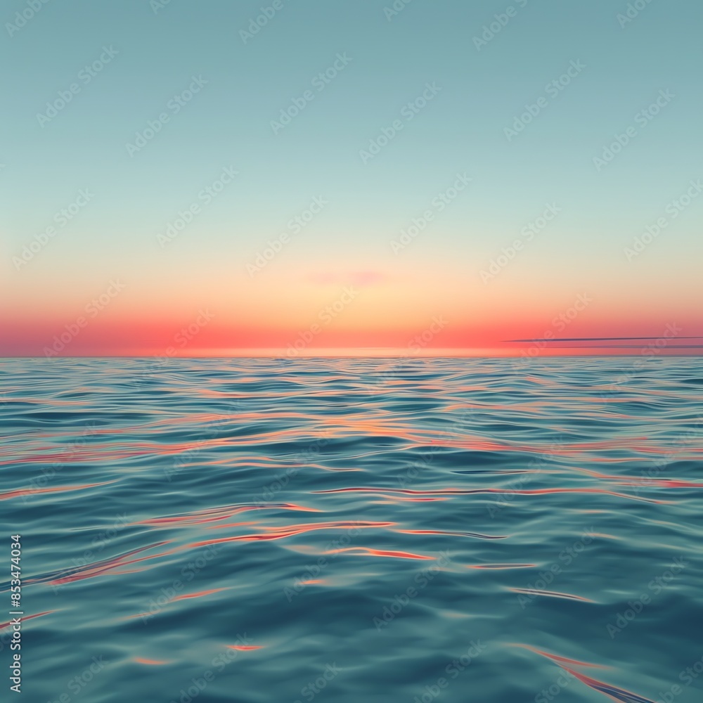 Obraz premium Calm sea horizon, wide angle, soft gradient, tranquil hues for minimalist wallpaper