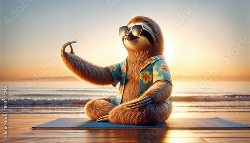 sloth, animal, funny, summer, relaxation, beach, yoga, mat, meditation, dawn