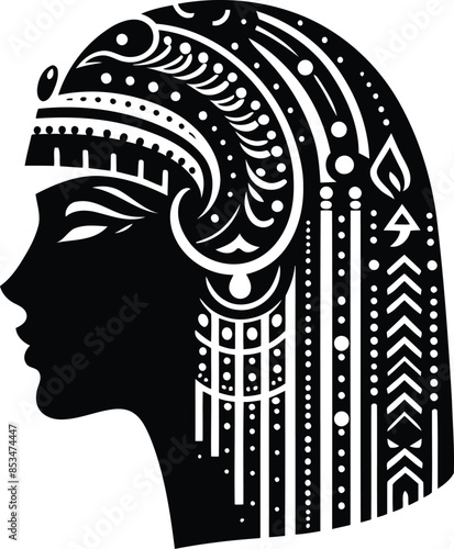 cleopatra in silhouete with bohemian nature pattern illustration