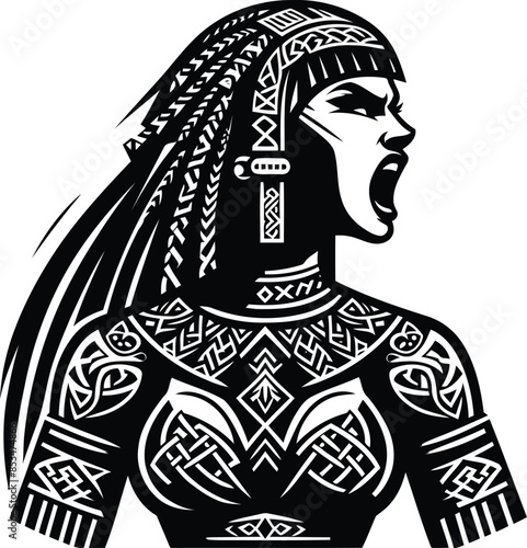 cleopatra in silhouete with celtic knot pattern illustration