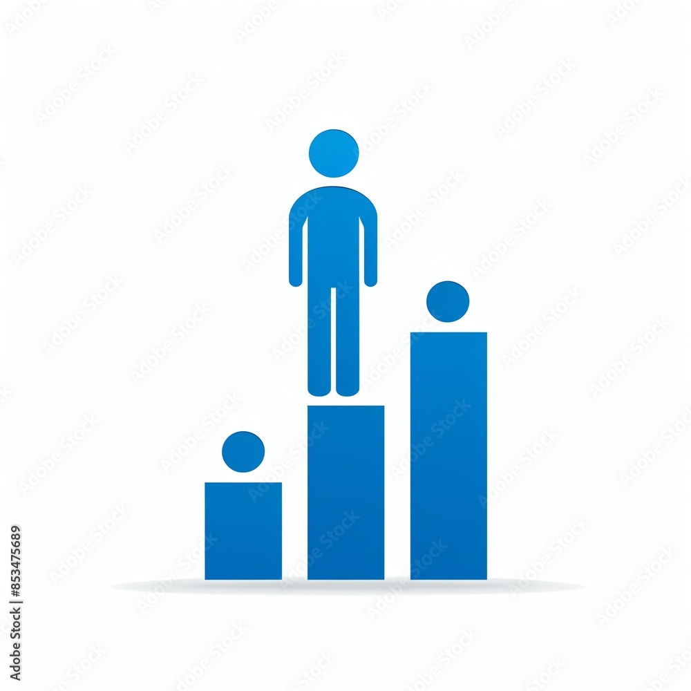 Graphic of three blue figures on podiums at different levels, representing success, achievement, and growth in a minimalist design. Graphic of three blue figures on podiums at different levels, representing success, achievement, and growth in a minimalist design.