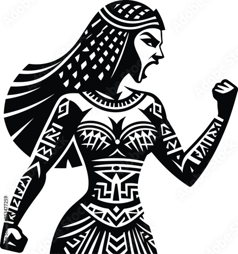 cleopatra silhouete with Polynesian ethnic pattern illustration