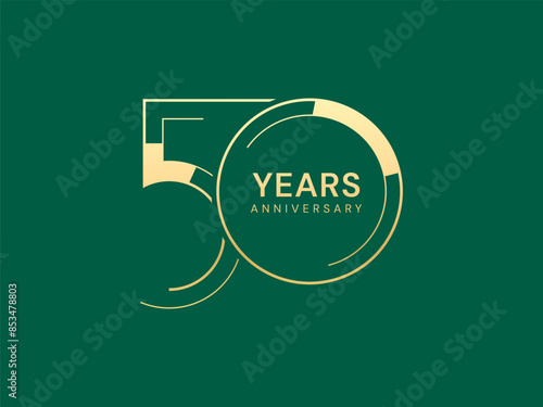 50th Anniversary luxury gold celebration with double lines number style logo vector design twisted infinity concept. Fifty Years anniversary gold template for celebration event, invitation, business.