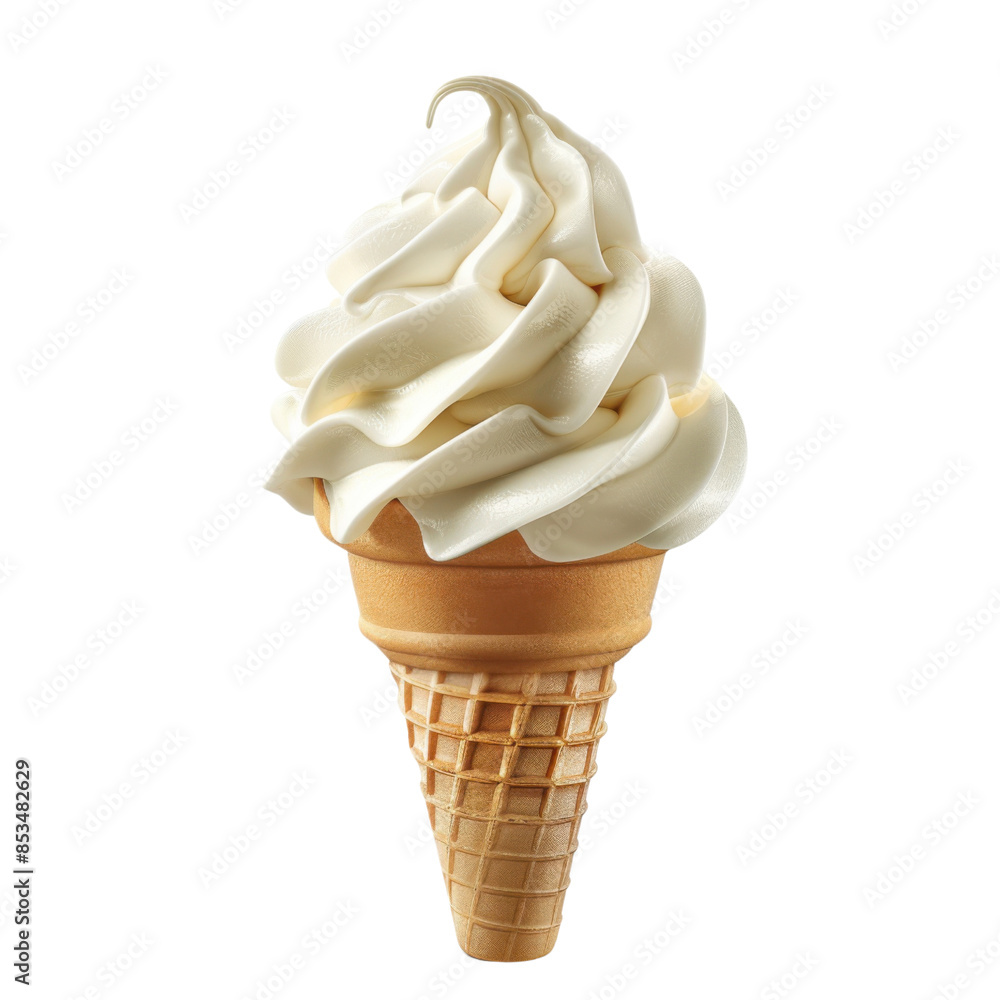 Close-up of a vanilla soft serve ice cream cone transparent background, PNG Close-up of a vanilla soft serve ice cream cone transparent background, PNG