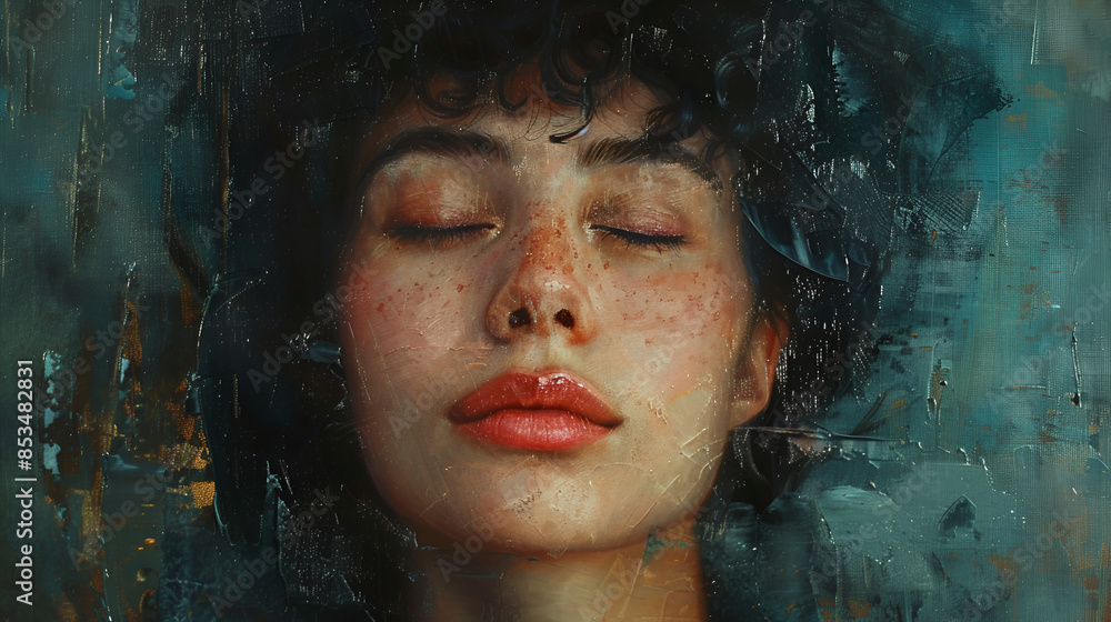 Painting of a woman with her eyes closed Painting of a woman with her eyes closed