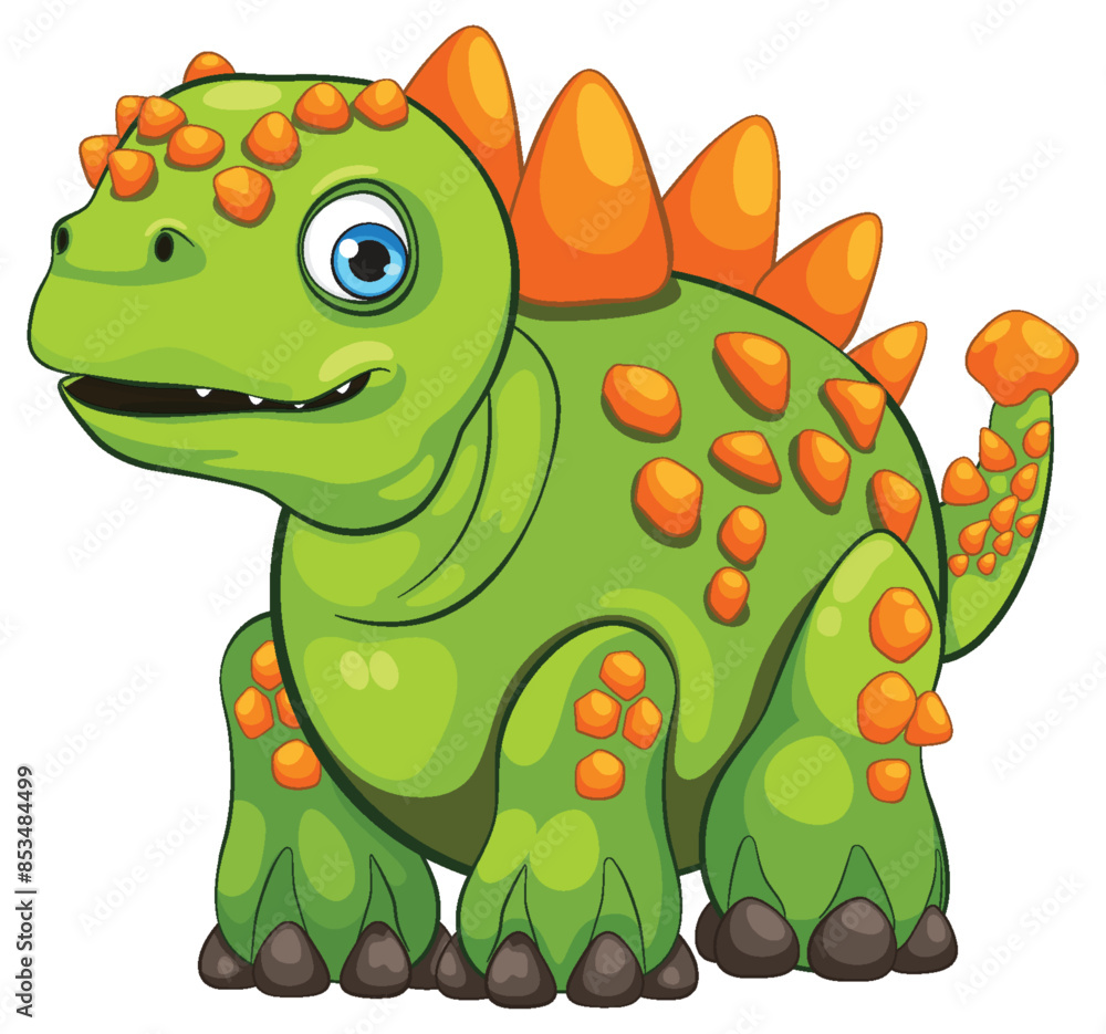 Fototapeta premium Adorable green dinosaur with orange spikes
