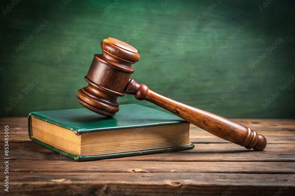 Wooden Gavel and Law Book on Rustic Wood Table. Wooden Gavel and Law Book on Rustic Wood Table.