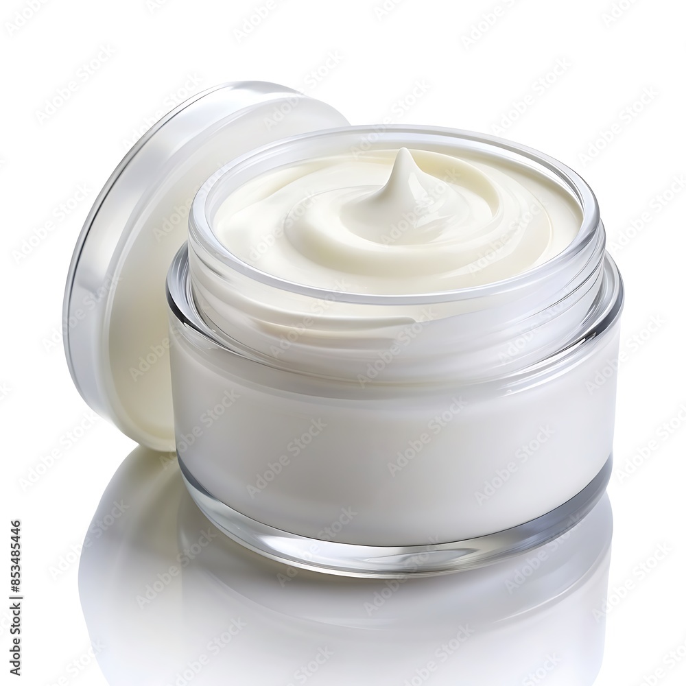 Open jar of moisturizing cream with swirl of cream. Open jar of moisturizing cream with swirl of cream.