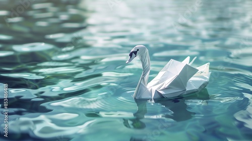 Fototapeta Naklejka Na Ścianę i Meble -  origami swan on clear water
