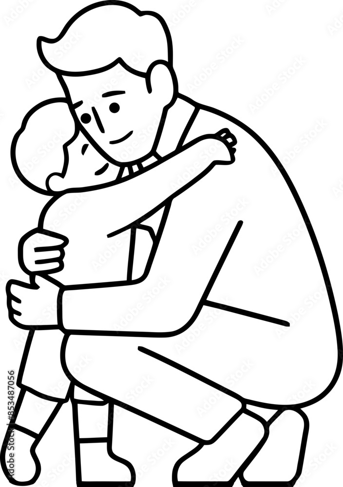 Line Art Illustration of Dad Hugging Son Line Art Illustration of Dad Hugging Son