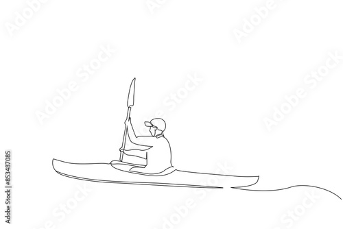 canoe kayak boat sport man athlete lifestyle one line art design vector