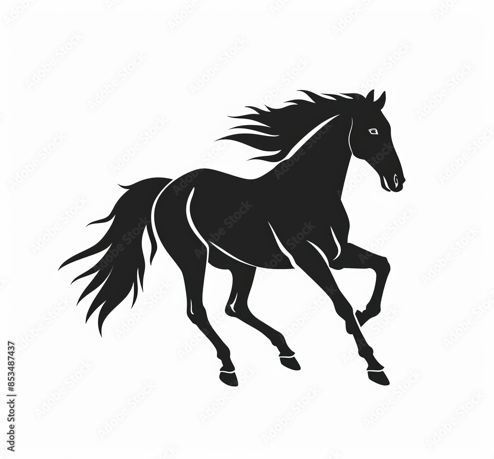 Obraz premium a black silhouette of a sprinting horse on white background