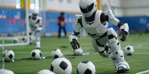 Showcasing an Intelligent Football Robot Match at the European Football Championship, Demonstrating Advanced Gait Generation and Control Mechanisms, Highlighting the Integration of Technology in Sport © Da