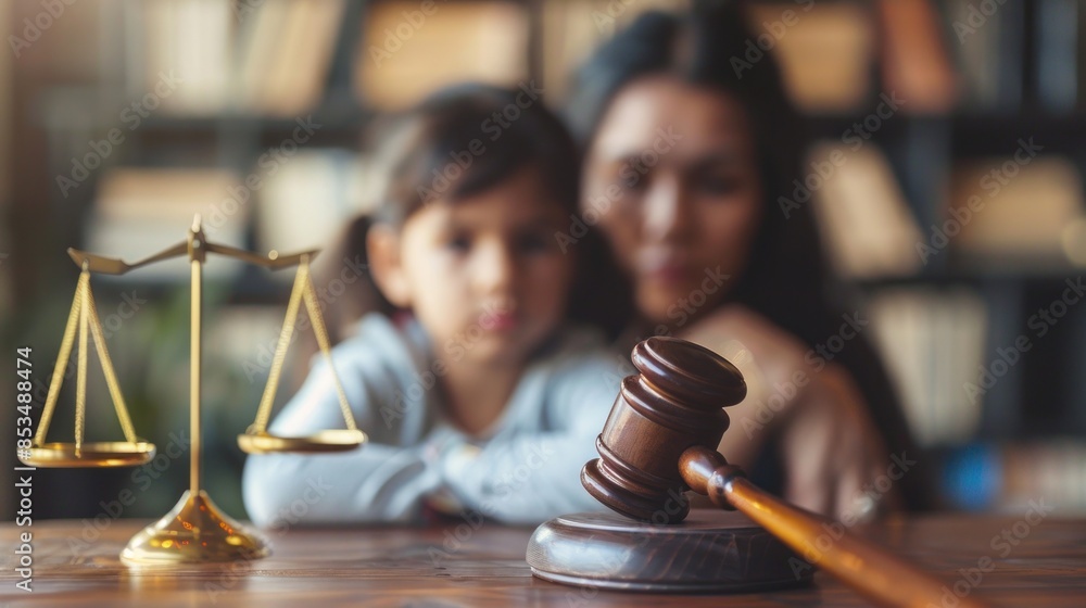 Close-up of a legal judge hammer and a lawyer, Divorced parents, and alimony, Concept of child support.