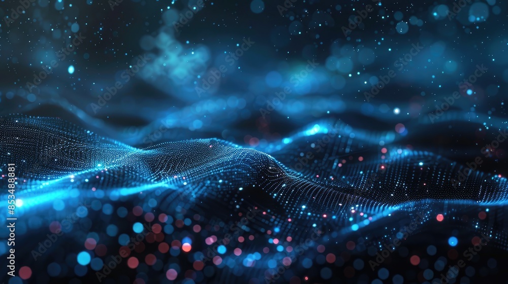 Futuristic Digital Wave with Glowing Dots and Particles in a Dark Abstract Space Futuristic Digital Wave with Glowing Dots and Particles in a Dark Abstract Space