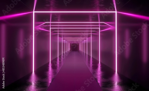 Black background with neon pink lines, symmetrical lines, light and shadow effects