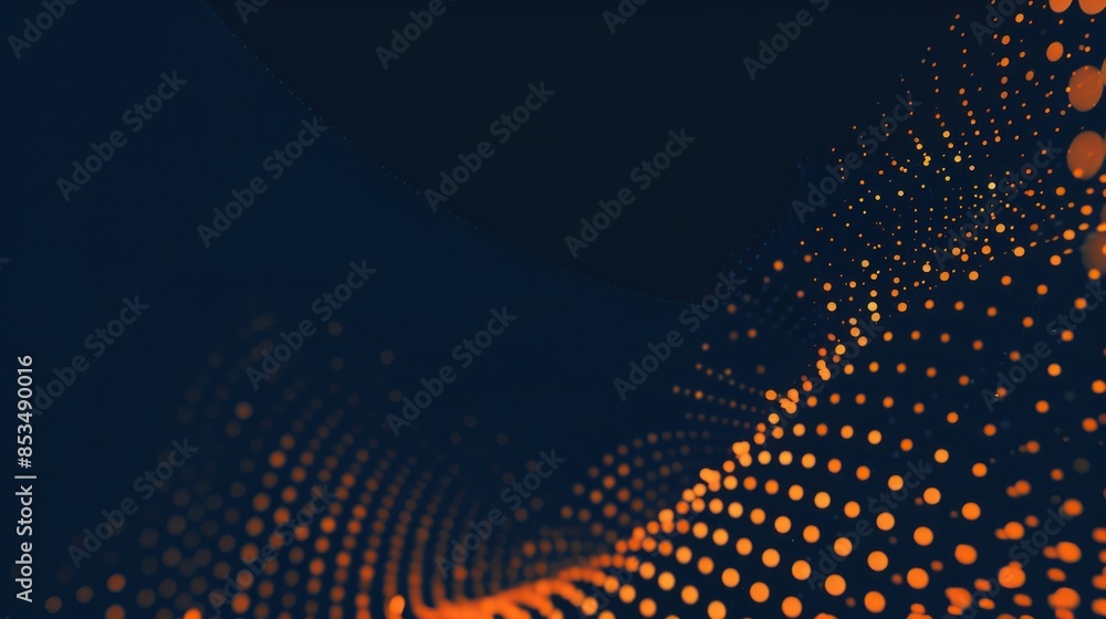 Fototapeta premium Technology dark navy blue background with abstract orange halftone dot texture