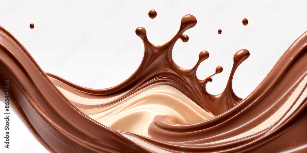 liquid chocolate with milk swirling waves splashes on a white background liquid chocolate with milk swirling waves splashes on a white background