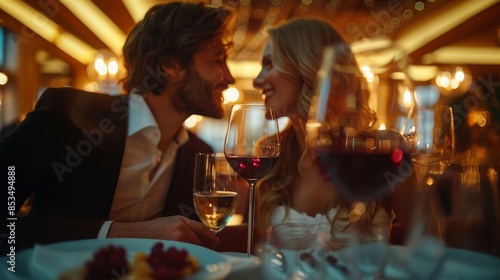 Couple dining in an upscale restaurant, blurred