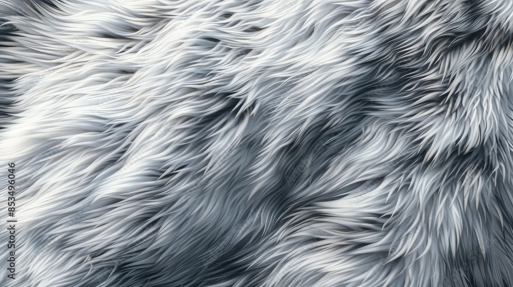 Fototapeta premium Wolf fur texture, grey and white fur with detailed strands, Photorealistic, Seamless pattern