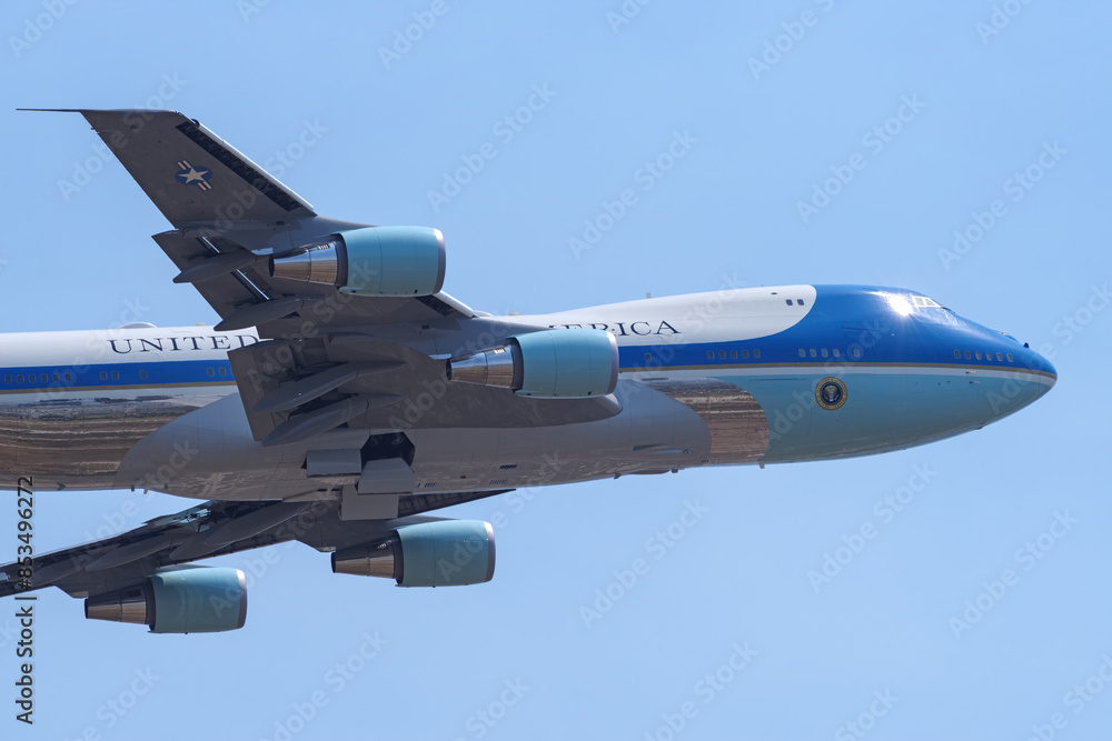 Air Force One shown leaving from LAX, Los Angeles International Airport