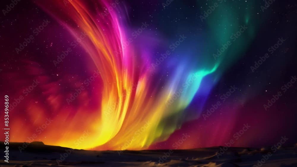 Vibrant northern lights illuminating a snowy landscape, with hues of green, red, and yellow creating a breathtaking display in the night sky, capturing the beauty of this natural phenomenon. Vibrant northern lights illuminating a snowy landscape, with hues of green, red, and yellow creating a breathtaking display in the night sky, capturing the beauty of this natural phenomenon.