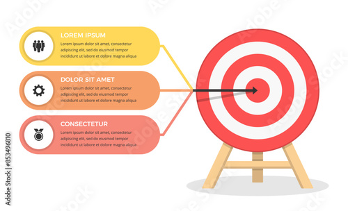Infographics of your goal, red target with three elements for your icons and text, vector eps10 illustration