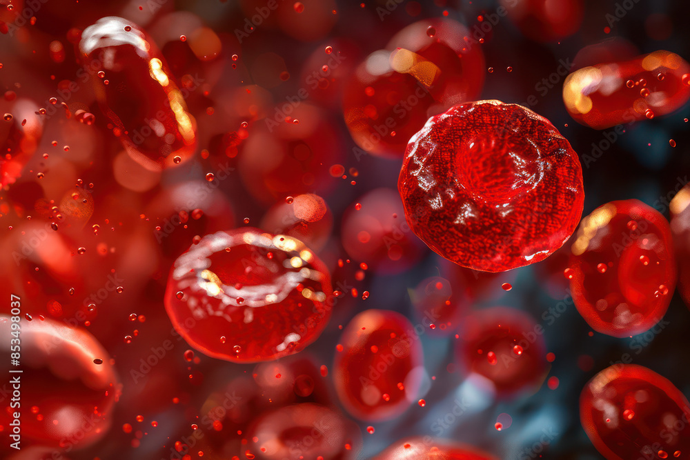 Ultra-magnified image of human red blood cells, realistic and detailed, suitable for medical textbooks. Science, medical or microbiological background. Generative AI Ultra-magnified image of human red blood cells, realistic and detailed, suitable for medical textbooks. Science, medical or microbiological background. Generative AI
