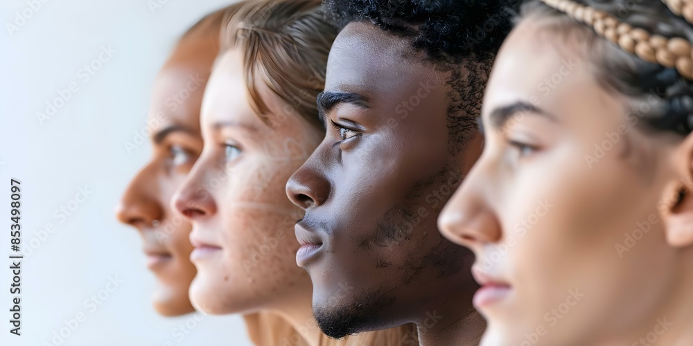 Fototapeta premium Embracing Diversity Diverse Faces in a DNA Double Helix. Concept Community Unity, Multiculturalism, Genetic Diversity, DNA Science