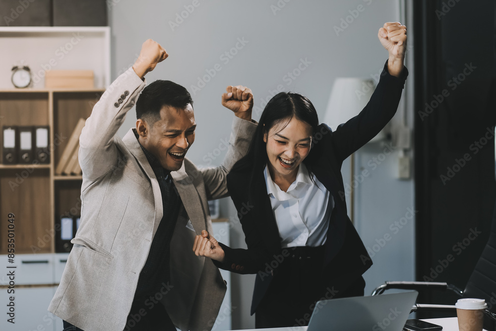 Two happy friendly diverse professionals, teacher and student giving ...
