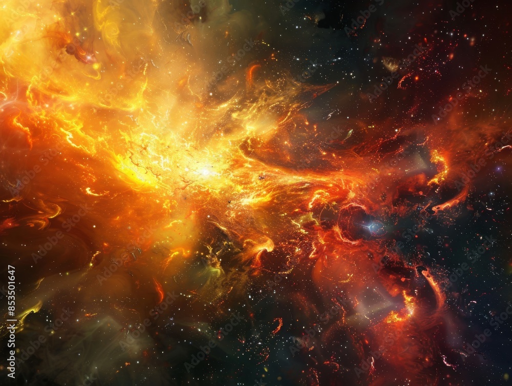 Naklejka premium Cosmic Burst of Vibrant Colors in Abstract ArtRadiant Explosion Effect.