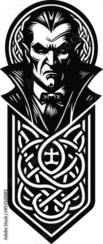 dracula in silhouete with celtic knot pattern illustration