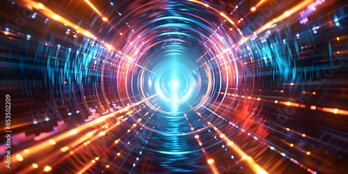 Nano-scale spacetime warp generates futuristic energy vortex at nuclear research facility. Concept Quantum Mechanics, Energy Research, Futuristic Technology, Nuclear Physics, Spacetime Dynamics