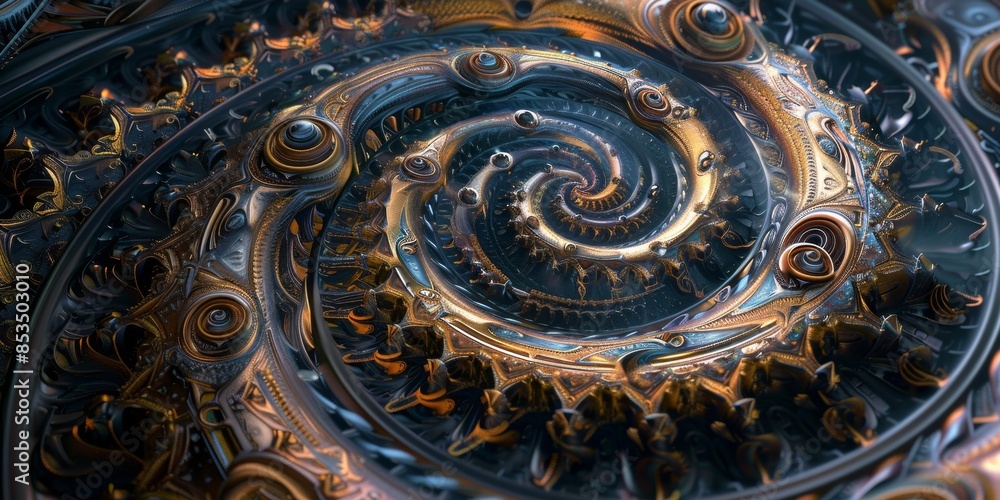 Gears forming a spiral clock, symbolizing the cyclical nature of time and the intricate design of timepieces Gears forming a spiral clock, symbolizing the cyclical nature of time and the intricate design of timepieces