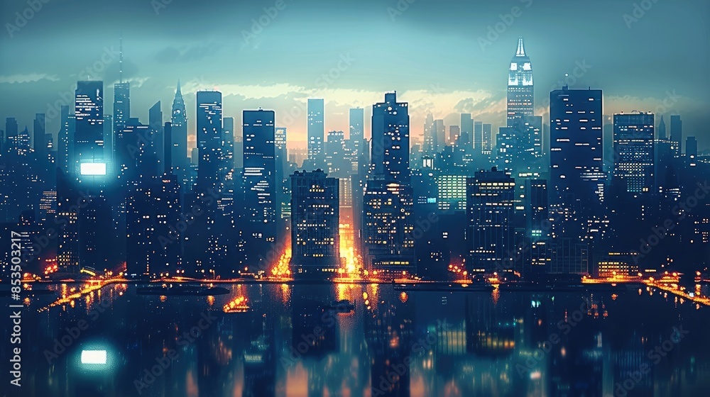 Fototapeta premium City skyline in surrealism style. Generative AI.