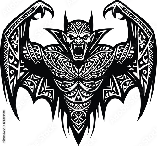  dracula silhouete with Polynesian ethnic pattern illustration