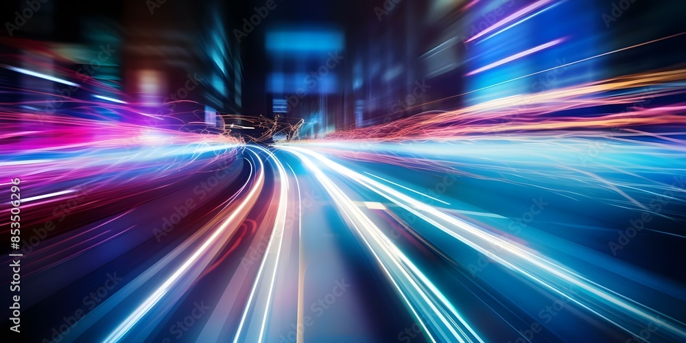 Data moving quickly on 5G network showcasing fast transmission speed visually. Concept 5G Technology, Data Transmission Speed, Visual Showcase, Fast Network, High-Speed Connectivity Data moving quickly on 5G network showcasing fast transmission speed visually. Concept 5G Technology, Data Transmission Speed, Visual Showcase, Fast Network, High-Speed Connectivity