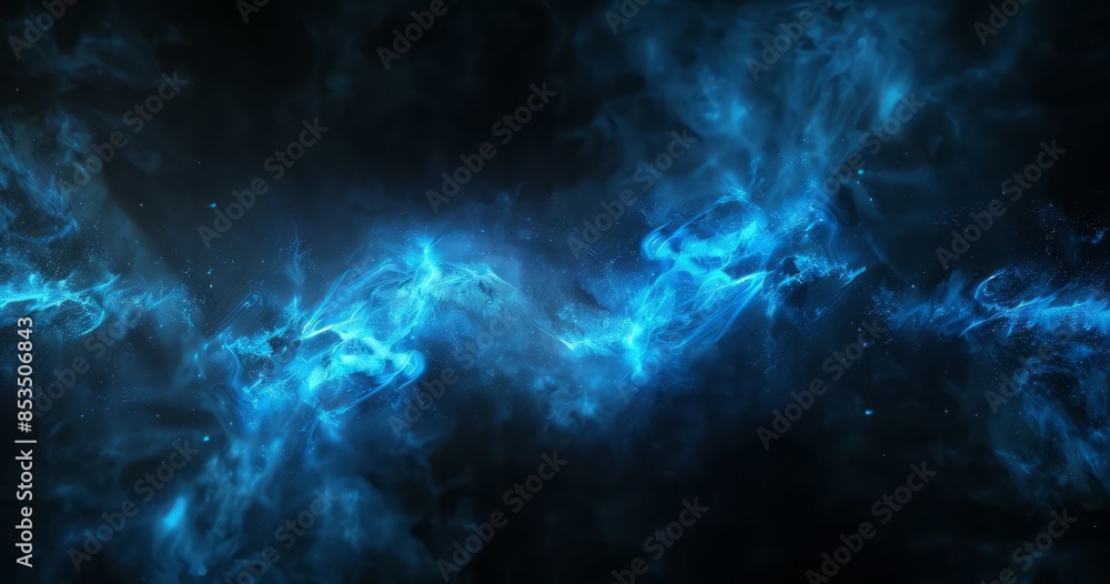 Blue glowing light on black background with fog, dark abstract wallpaper Blue glowing light on black background with fog, dark abstract wallpaper