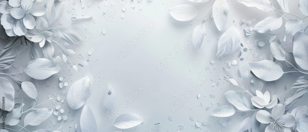 Abstract floral nature background with delicate white plant and flower leaves border Abstract floral nature background with delicate white plant and flower leaves border