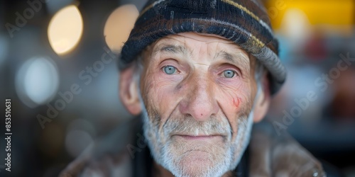 Elderly homeless man finds compassion and support in local charity soup kitchen. Concept Homelessness, Compassion, Charity, Support, Soup Kitchen © Ян Заболотний